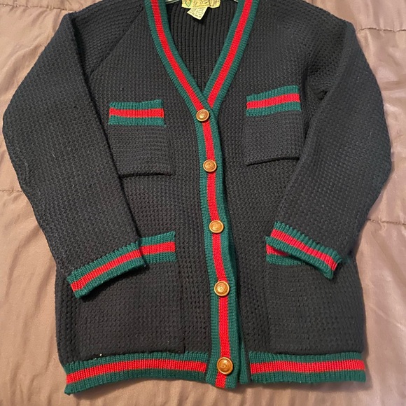 Lovely used Gucci Women's Wool Sweater - Deep Blue with red and green trim